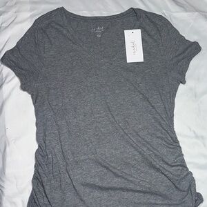 Isabel Maternity by Ingrid & Isabel Heather Gray Side Shirred V Neck Tee - XL